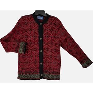 Vintage Icewear 100% Pure New Wool Cardigan Nordic Fair Isle Cabincore Medium